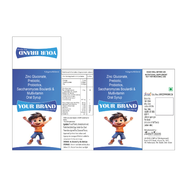 Zinc Gluconate, Prebiotic, Probiotics, Saccharomyces Boulardii & Multivitamin Oral Syrup