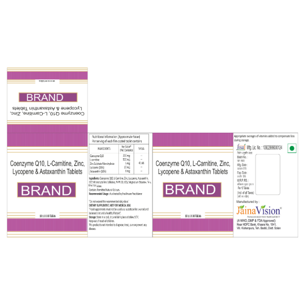 Coenzyme Q10, L-Carnitine, Zinc, Lycopene & Astaxanthin Tablets