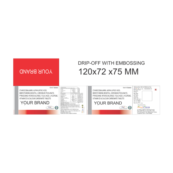 CYANOCOBALAMIN, ALPHA LIPOIC ACID BENFOTIAMINE, INOSITOL, CHROMIUM PICOLINATE PYRIDOXINE HYDROCHLORIDE, FOLIC ACID, LYCOPENE VITAMIN D3 & CALCIUM CARBONATE TABLETS
