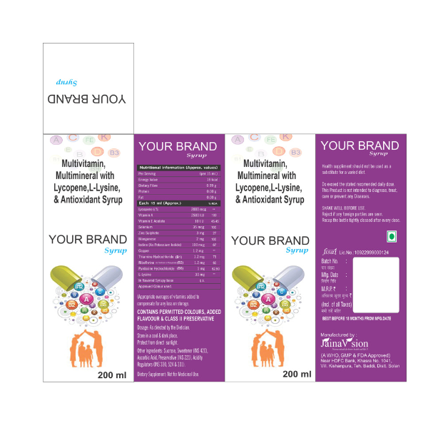 Multivitamin, Multimineral with Lycopene,L-Lysine, & Antioxidant Syrup